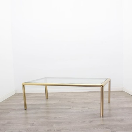 Mesa de centro metálica en dorado y tapa de cristal 120cm