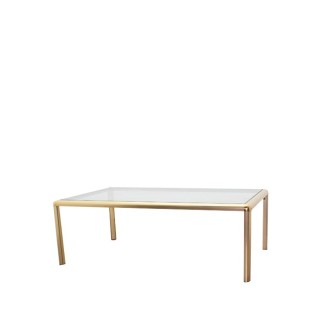Mesa de centro metálica en dorado y tapa de cristal 120cm