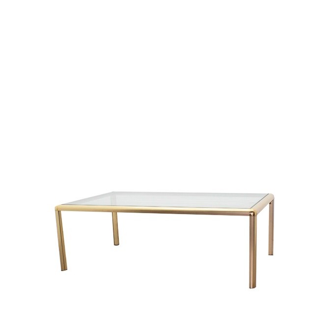 Mesa de centro metálica en dorado y tapa de cristal 120cm