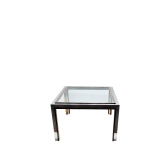 Mesa de rincón baja cromada y dorada con tapa cristal - Mercaoficina