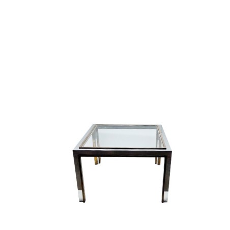Mesa de rincón baja cromada y dorada con tapa cristal - Mercaoficina