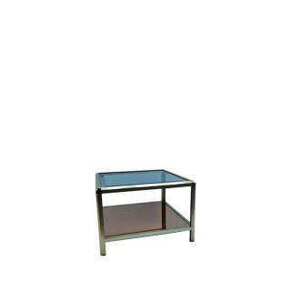 Mesa de rincón baja metálica dorada y cristal