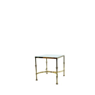Mesa de rincón metálica dorada y cristal blanco