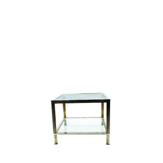 Mesa de rincón metálica cromada con revistero y cristal