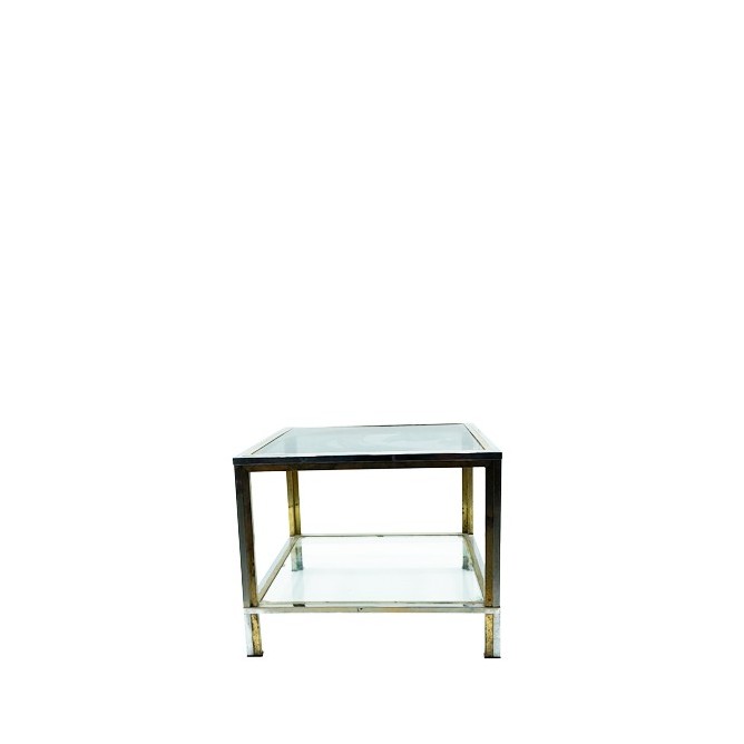 Mesa de rincón metálica cromada con revistero y cristal