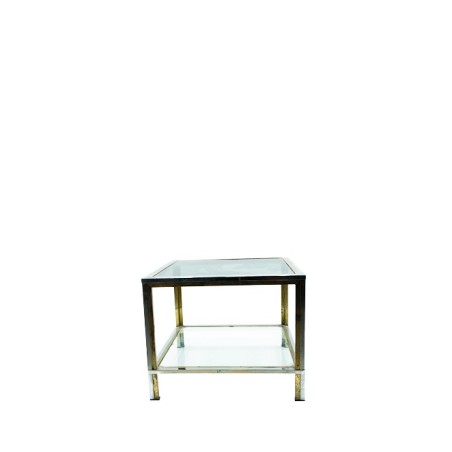Mesa de rincón metálica cromada con revistero y cristal