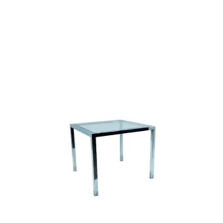 Mesa de rincón metálica cromada y cristal transparente