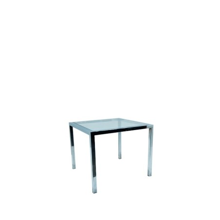 Mesa de rincón metálica cromada y cristal transparente