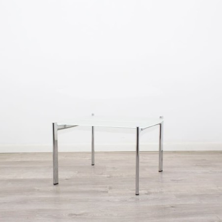 Mesa de rincón cromada y cristal al ácido