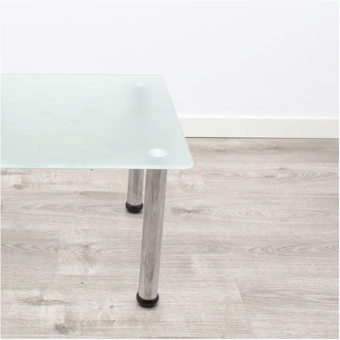 Mesa de rincón patas cilíndricas cromadas y cristal al ácido