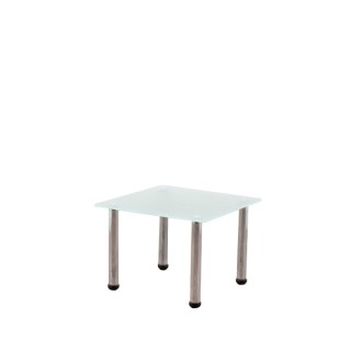 Mesa de rincón patas cilíndricas cromadas y cristal al ácido
