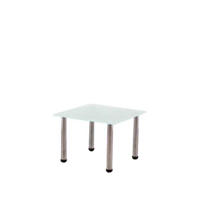Mesa de rincón patas cilíndricas cromadas y cristal al ácido