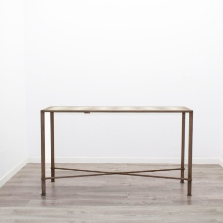 Mesa de exterior metálica en marrón con tapa con dibujo de 140cm