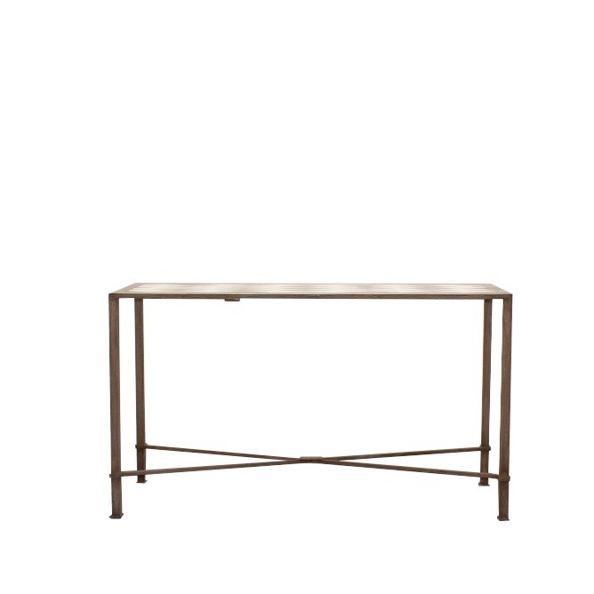 Mesa de exterior metálica en marrón con tapa con dibujo de 140cm