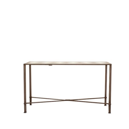Mesa de exterior metálica en marrón con tapa con dibujo de 140cm