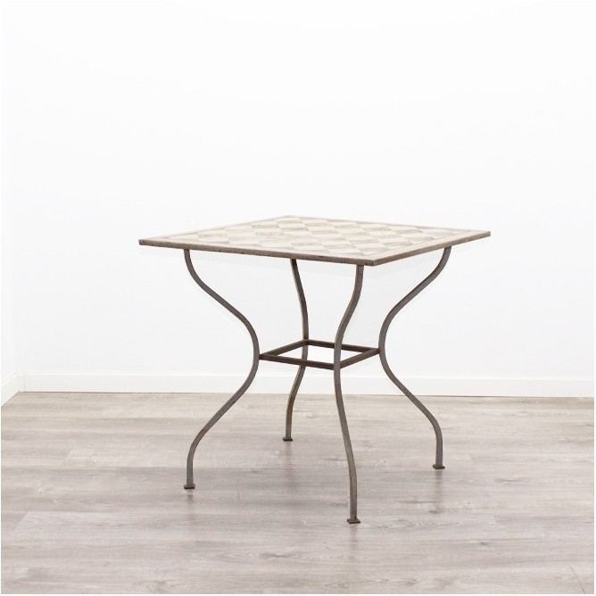 Mesa de exterior metálica en marrón con tapa con dibujo de 75cm