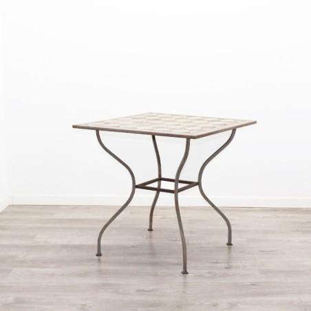 Mesa de exterior metálica en marrón con tapa con dibujo de 75cm