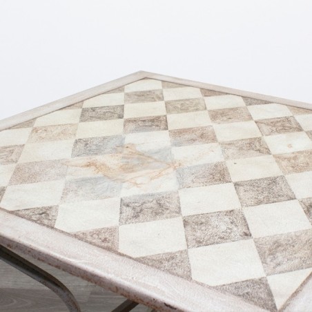 Mesa de exterior metálica en marrón con tapa con dibujo de 75cm