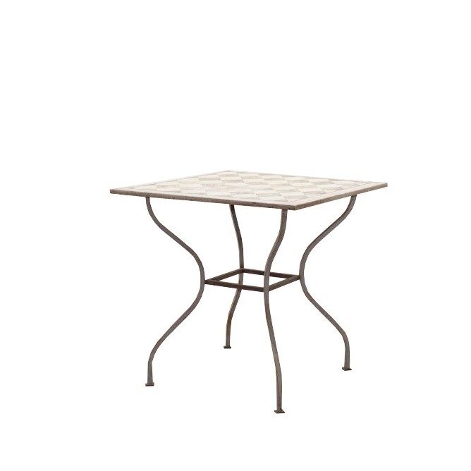 Mesa de exterior metálica en marrón con tapa con dibujo de 75cm