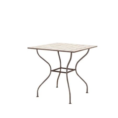 Mesa de exterior metálica en marrón con tapa con dibujo de 75cm