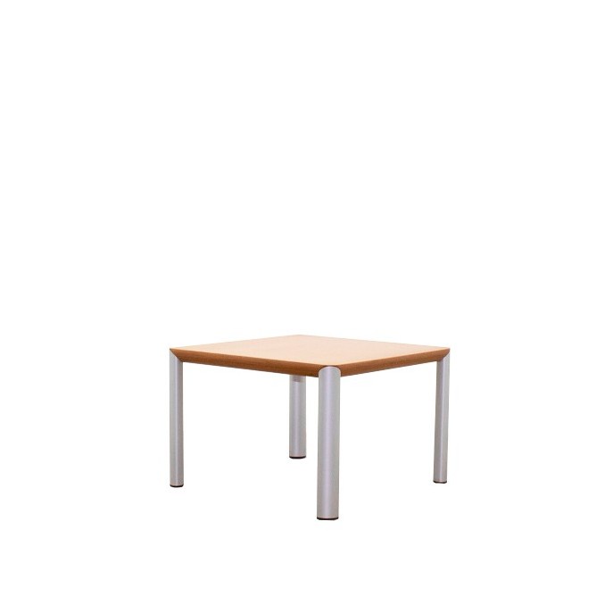 Mesa de rincón en roble con patas grises cilíndricas