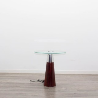 Mesa de rincón redonda con peana de madera y luz 2