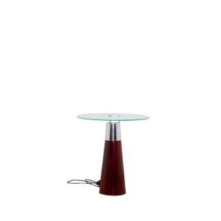Mesa de rincón redonda con peana de madera y luz
