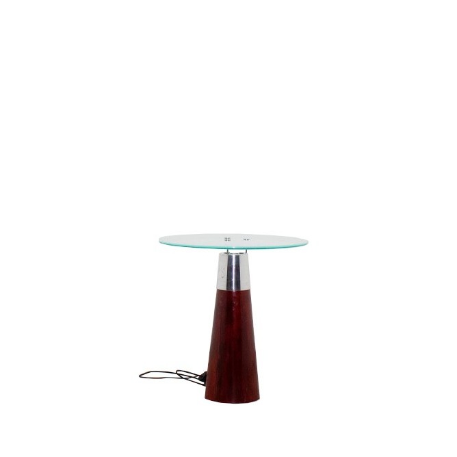 Mesa de rincón redonda con peana de madera y luz