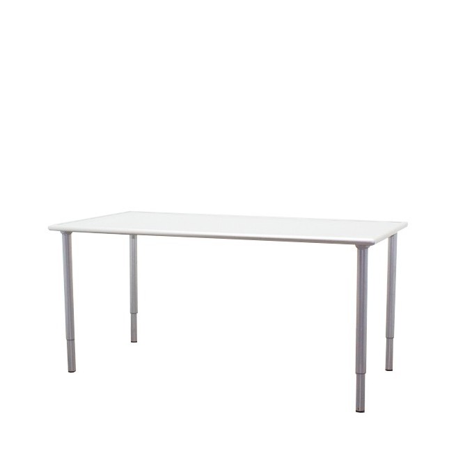 Mesa operativa con tapa de cristal y pata tubular de 157cm