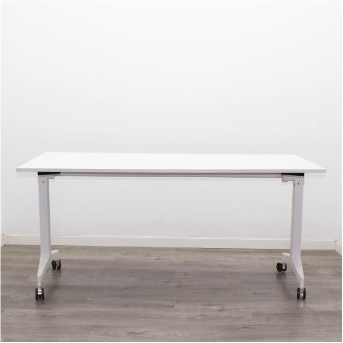 Mesa operativa abatible en blanca con ruedas de 160cm