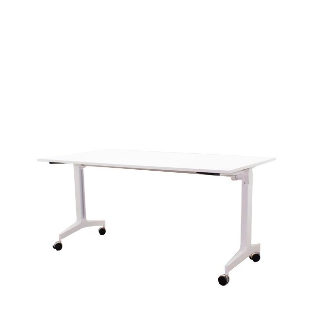 Mesa operativa abatible en blanca con ruedas de 160cm