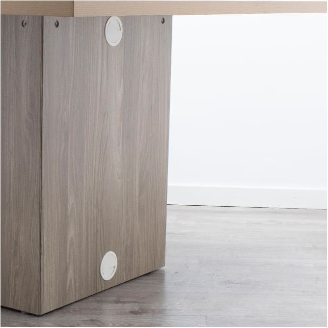 Mesa reunión cuadrada en ceniza con base de cubo de 120cm