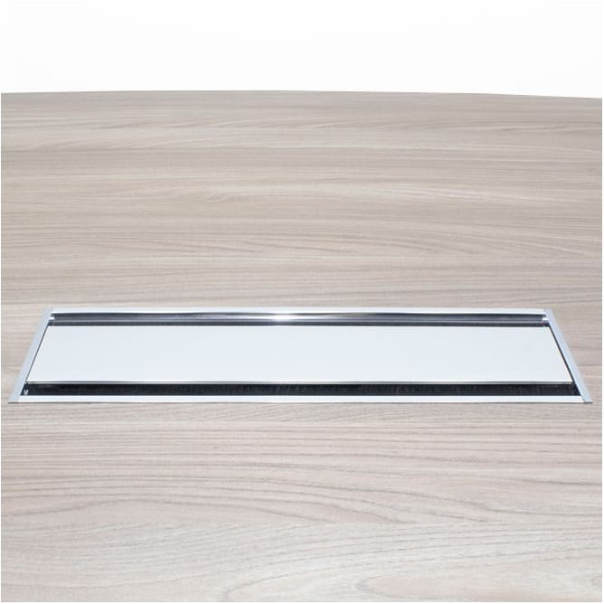 Mesa reunión cuadrada en ceniza con base de cubo de 120cm
