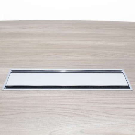 Mesa reunión cuadrada en ceniza con base de cubo de 120cm