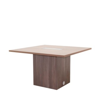 Mesa reunión cuadrada en ceniza con base de cubo de 120cm
