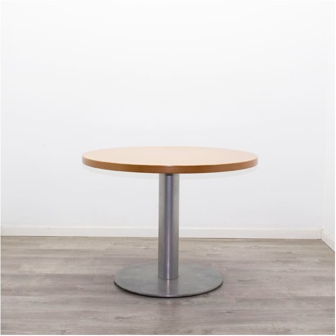 Mesa reunión redonda tapa en peral y base peana gris de 100cm
