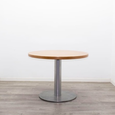 Mesa reunión redonda tapa en peral y base peana gris de 100cm