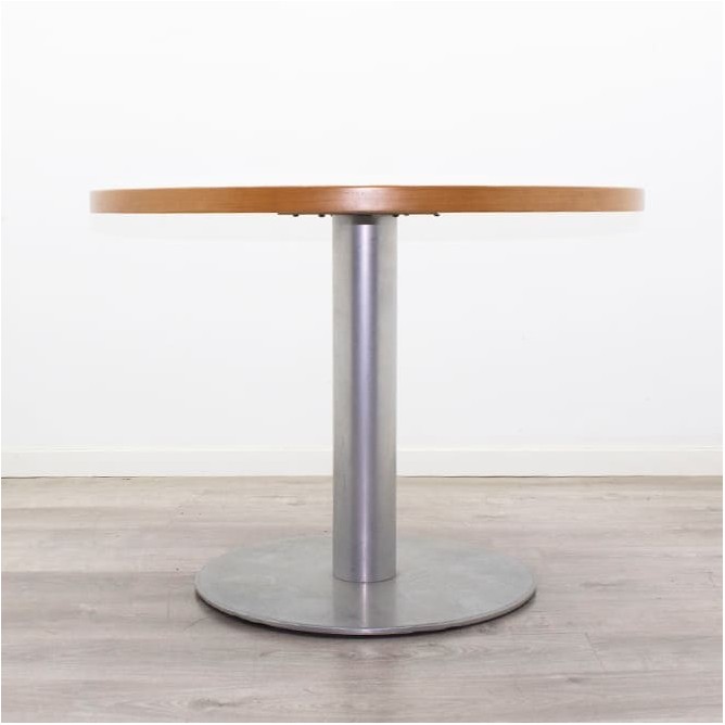 Mesa reunión redonda tapa en peral y base peana gris de 100cm