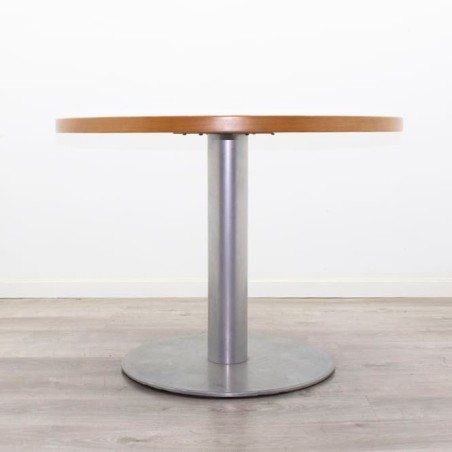 Mesa reunión redonda tapa en peral y base peana gris de 100cm