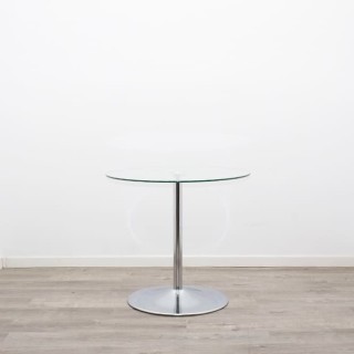 Mesa reunión redonda tapa cristal y base peana cromada de 80cm 2