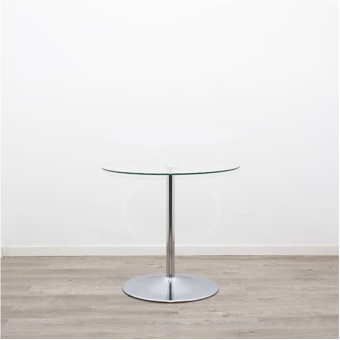 Mesa reunión redonda tapa cristal y base peana cromada de 80cm