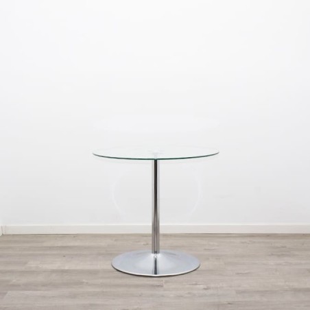 Mesa reunión redonda tapa cristal y base peana cromada de 80cm