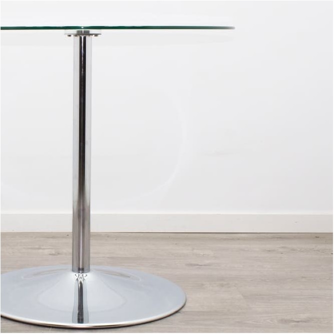 Mesa reunión redonda tapa cristal y base peana cromada de 80cm