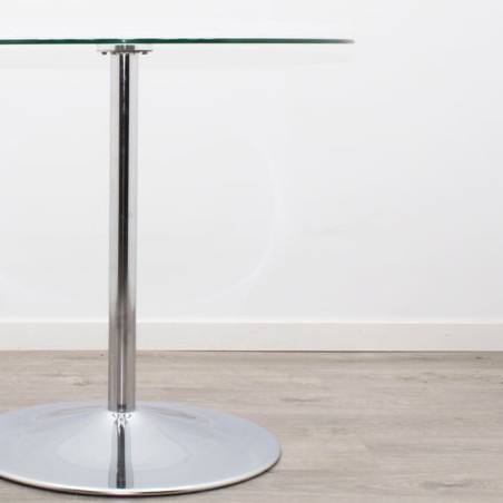 Mesa reunión redonda tapa cristal y base peana cromada de 80cm
