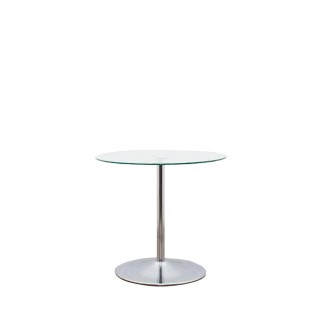 Mesa reunión redonda tapa cristal y base peana cromada de 80cm