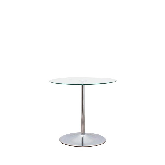 Mesa reunión redonda tapa cristal y base peana cromada de 80cm