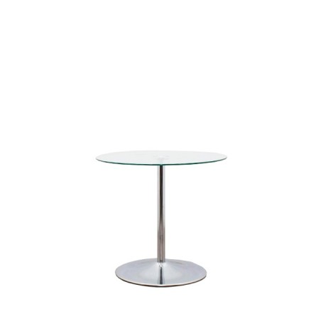 Mesa reunión redonda tapa cristal y base peana cromada de 80cm