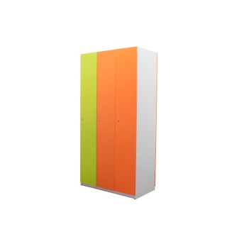 Taquilla de 3 cuerpos con puertas verde y naranjas de 90cm