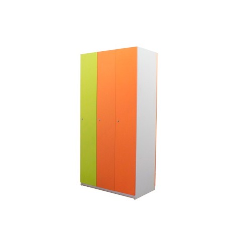 Taquilla de 3 cuerpos con puertas verde y naranjas de 90cm