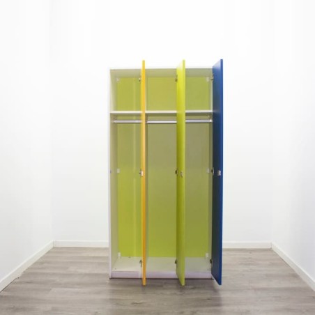Taquilla de 3 cuerpos con puertas azul, verde y amarillo de 90cm